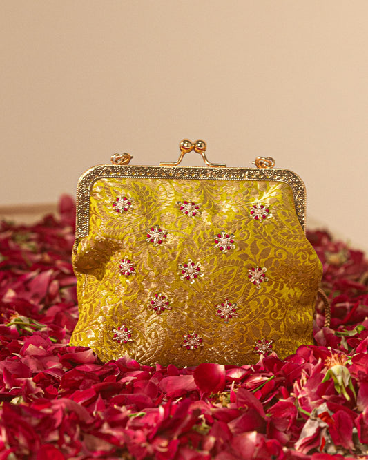 Liril Gold Hand Embroidered Clutch Batuva