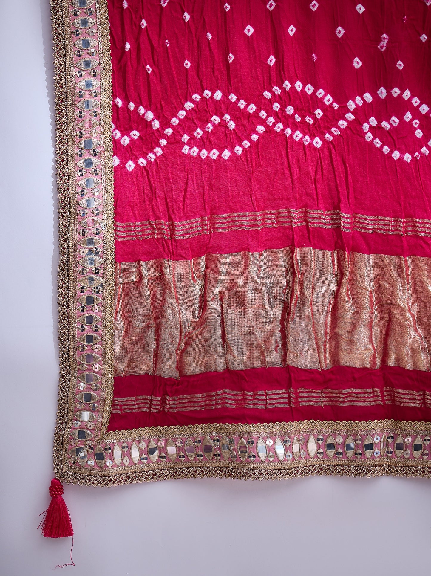 peach sequin Embroidered Lehenga Set with Rani Bandhej Dupatta