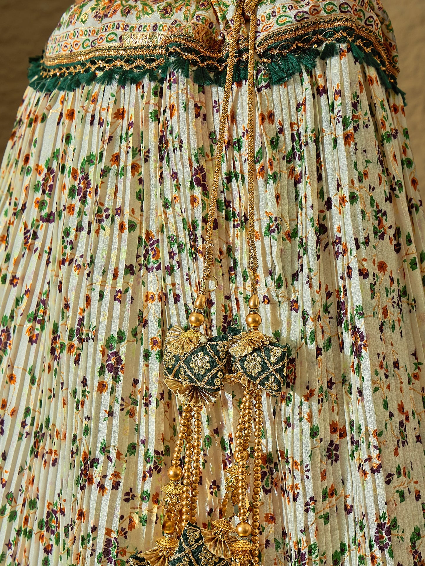 White Floral Silk Lehenga with Wine Bandhej Dupatta