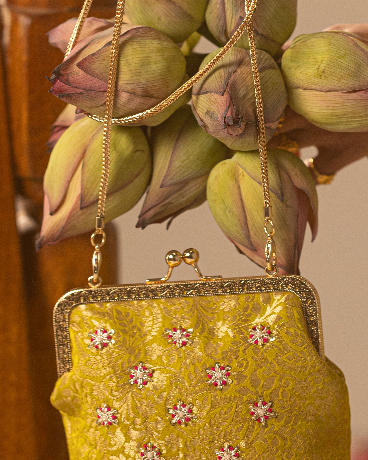Liril Gold Hand Embroidered Clutch Batuva