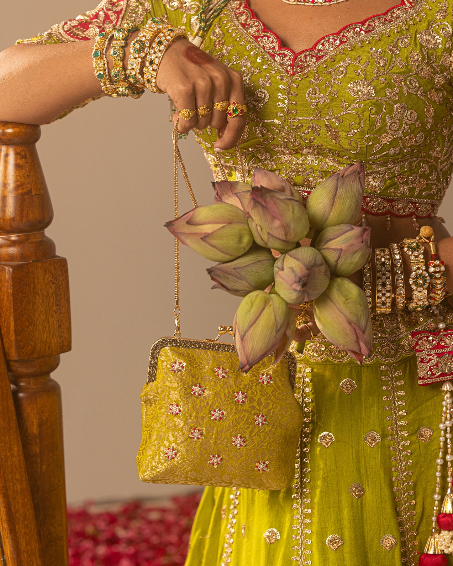 Liril Gold Hand Embroidered Clutch Batuva