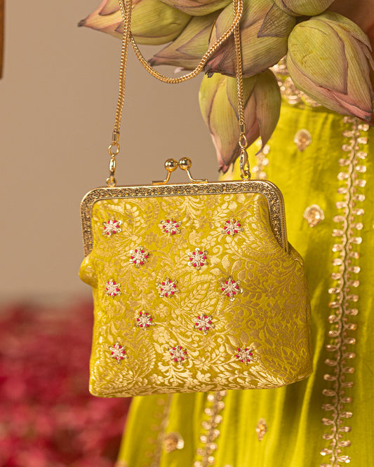 Liril Gold Hand Embroidered Clutch Batuva