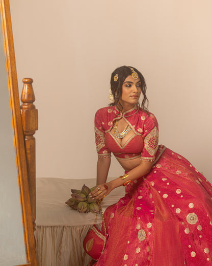 Rani self lehenga with bold pallu Duppata