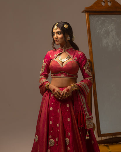 Rani self lehenga with bold pallu Duppata