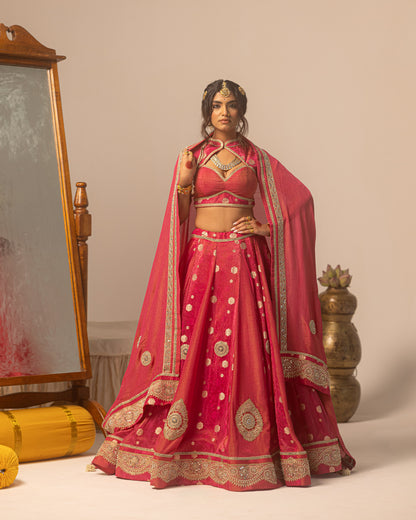 Rani self lehenga with bold pallu Duppata