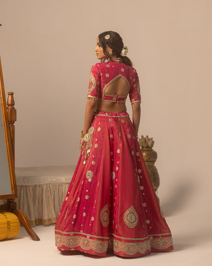 Rani self lehenga with bold pallu Duppata