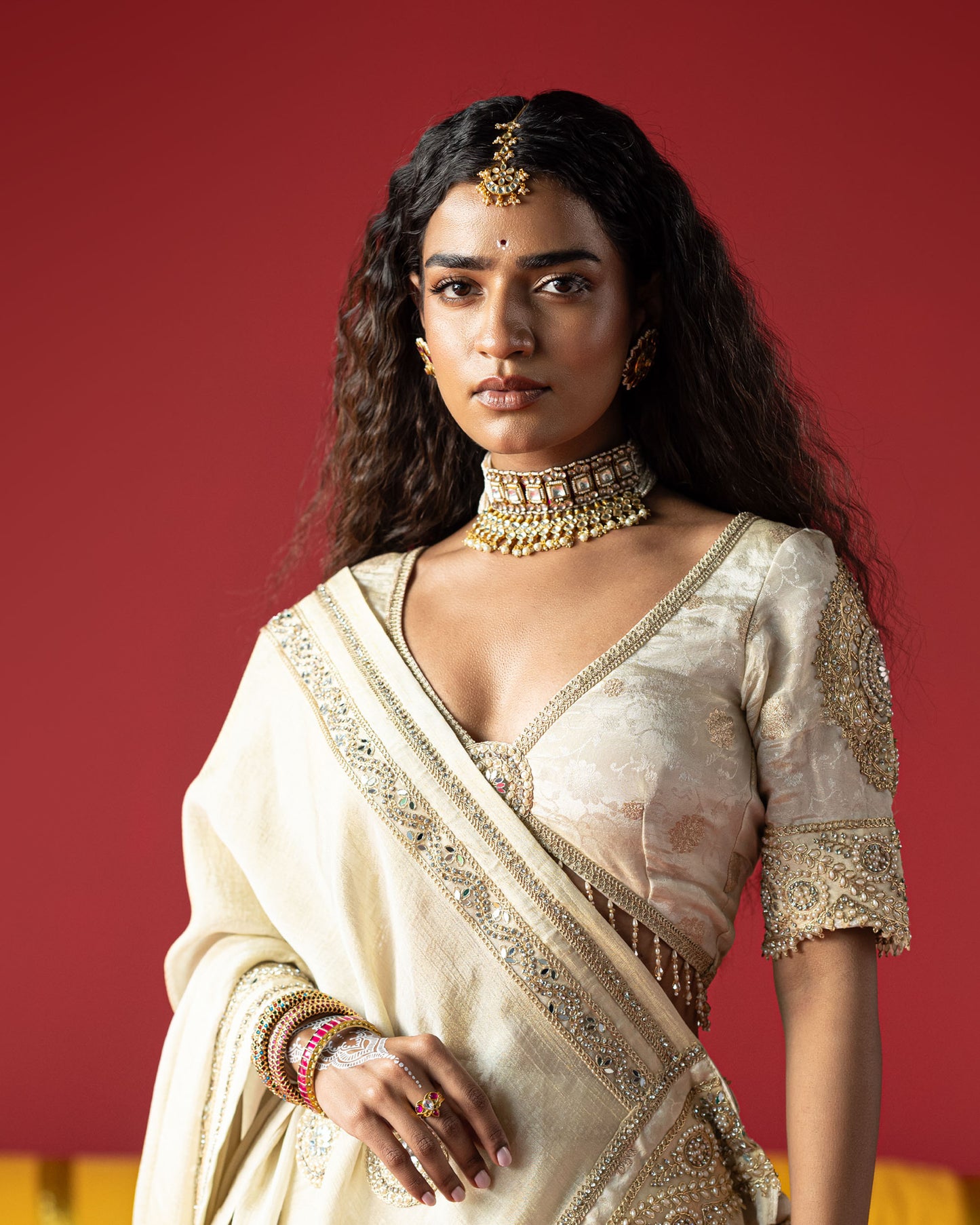 OffWhite self lehenga with bold pallu Duppata