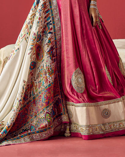 Rani lehenga with white position print duppata