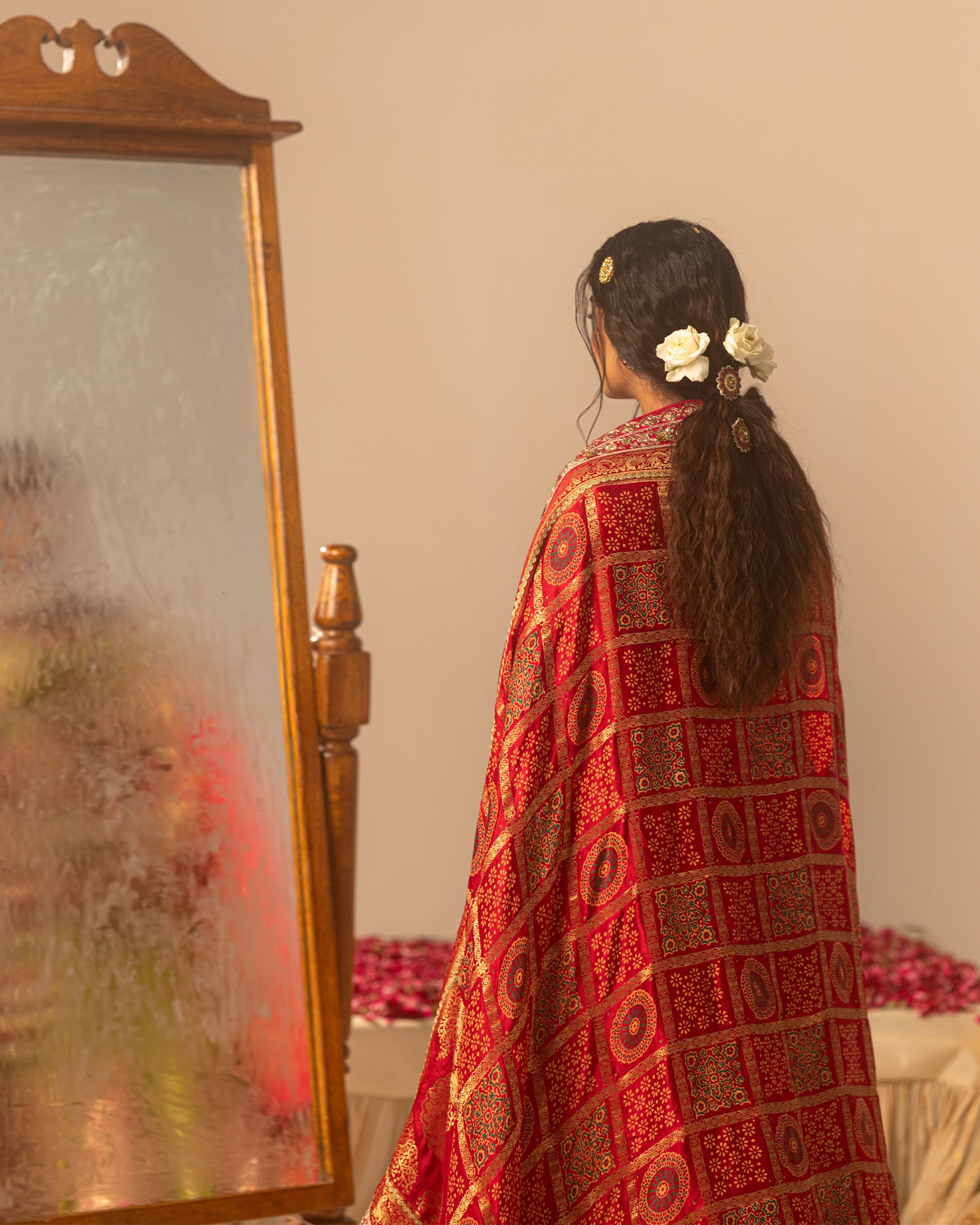 Pistachio Green Lehenga With Rani Ajarakh Duppata