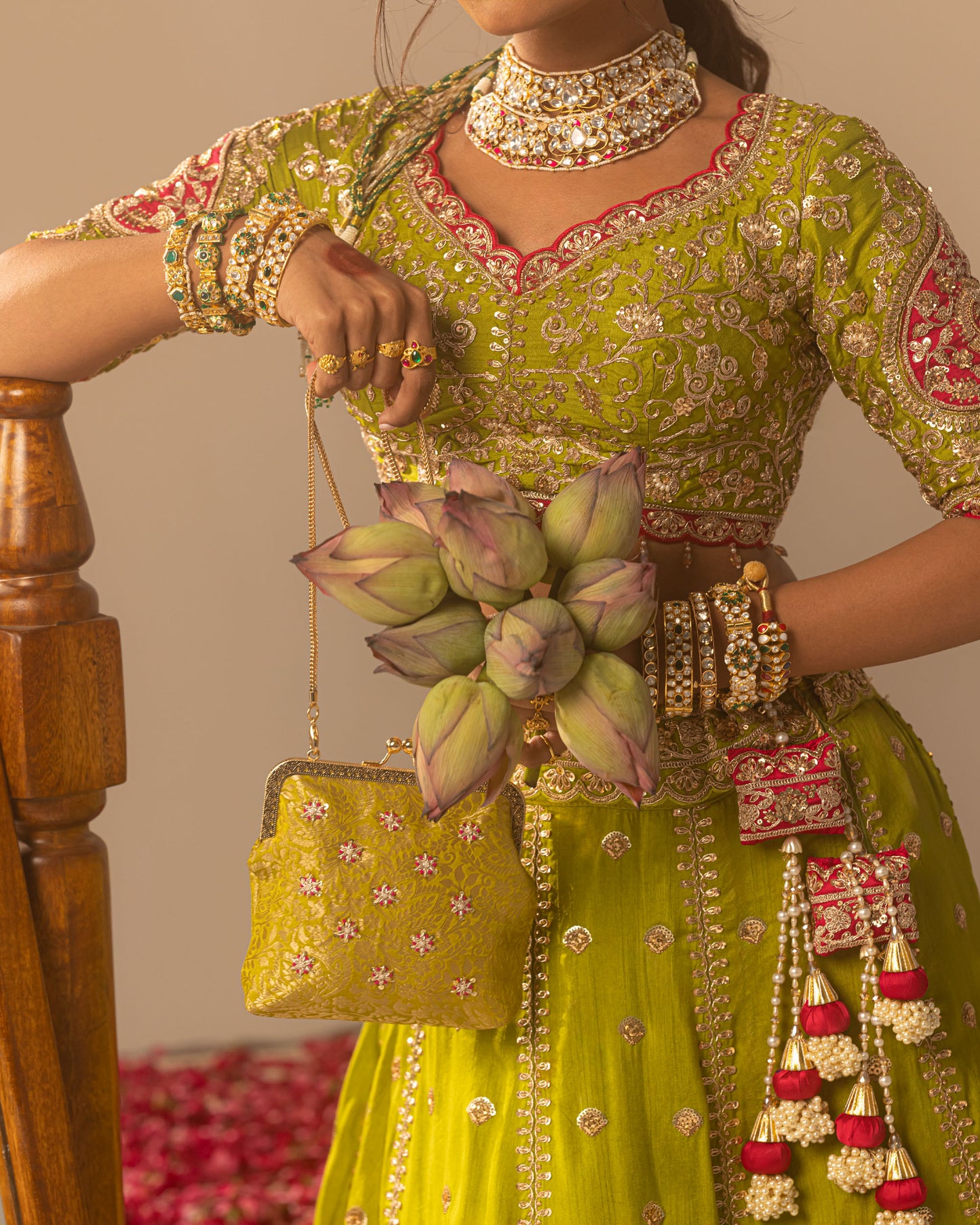 Pistachio Green Lehenga With Rani Ajarakh Duppata