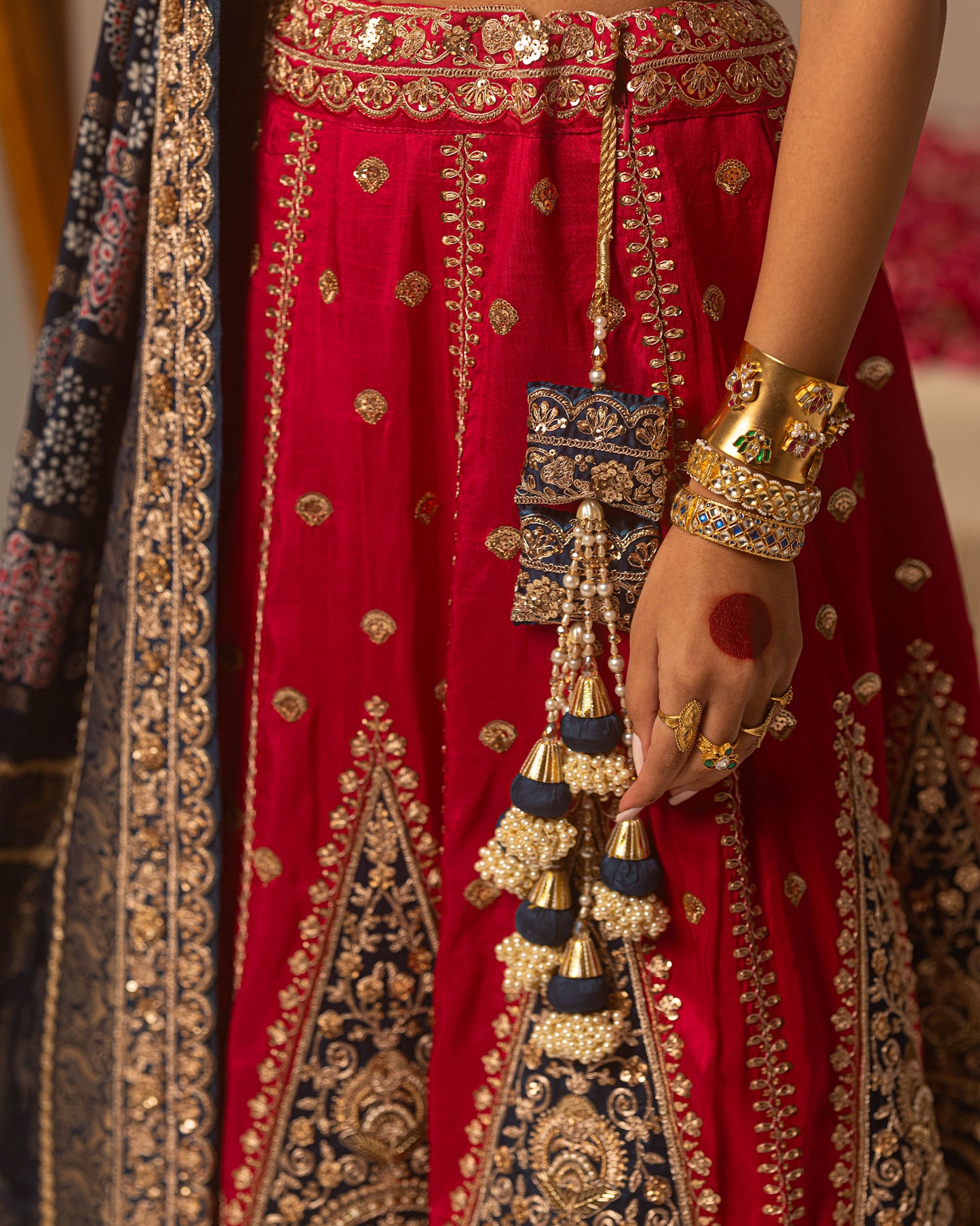Maharani Lehenga With Turkish Blue Ajarakh Duppata
