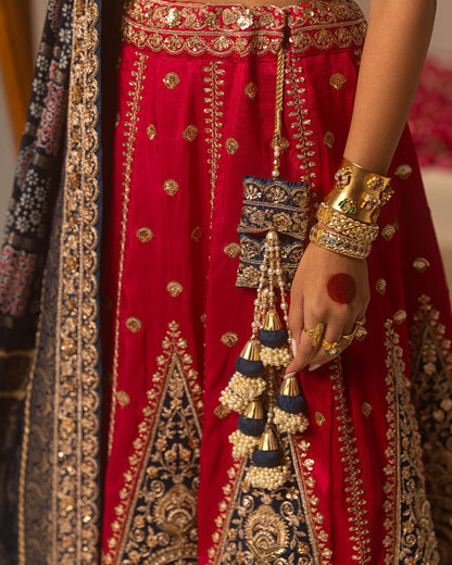 Maharani Lehenga With Turkish Blue Ajarakh Duppata