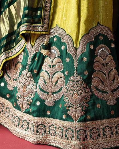 Pistachio-Green Jari Tissue Lehenga with Bandhej Duppata