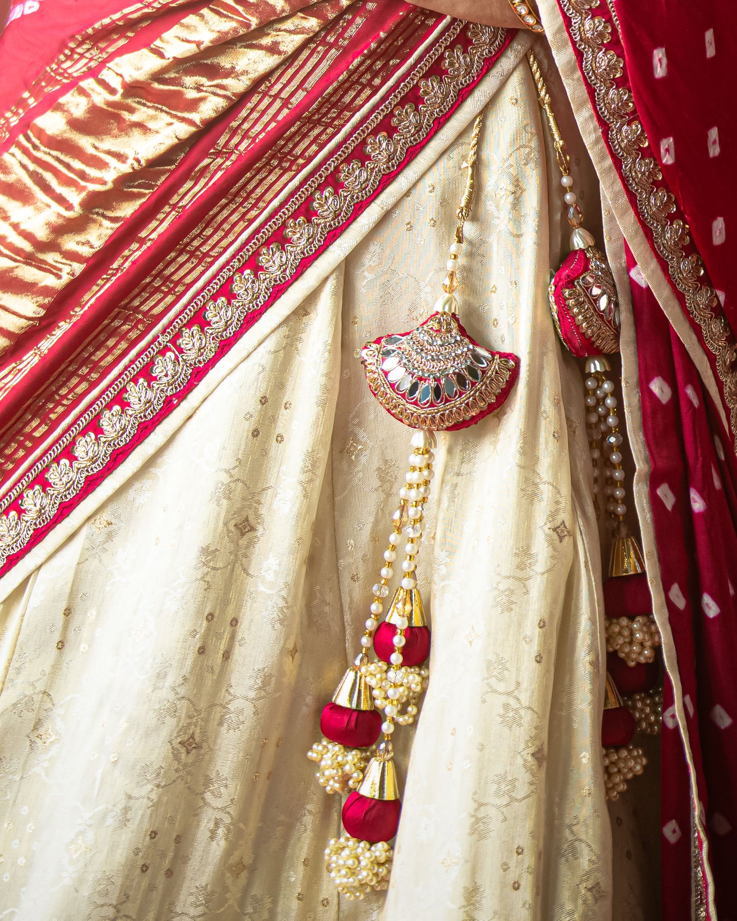 Offwhite Rani Jari Tissue Lehenga Set with Bandhej duppata