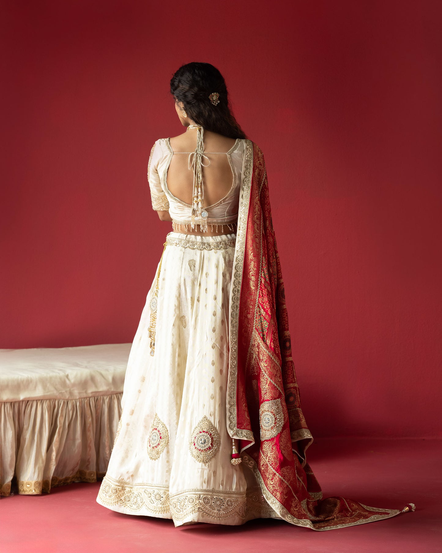 OffWhite  lehenga with Ajrakh Maharani Duppata