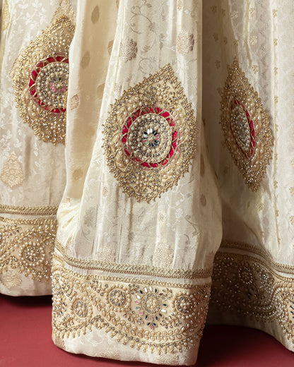 OffWhite  lehenga with Ajrakh Maharani Duppata