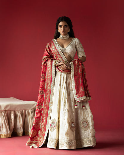 OffWhite  lehenga with Ajrakh Maharani Duppata
