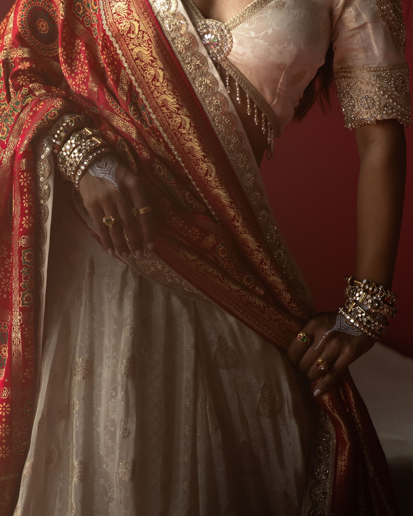 OffWhite  lehenga with Ajrakh Maharani Duppata