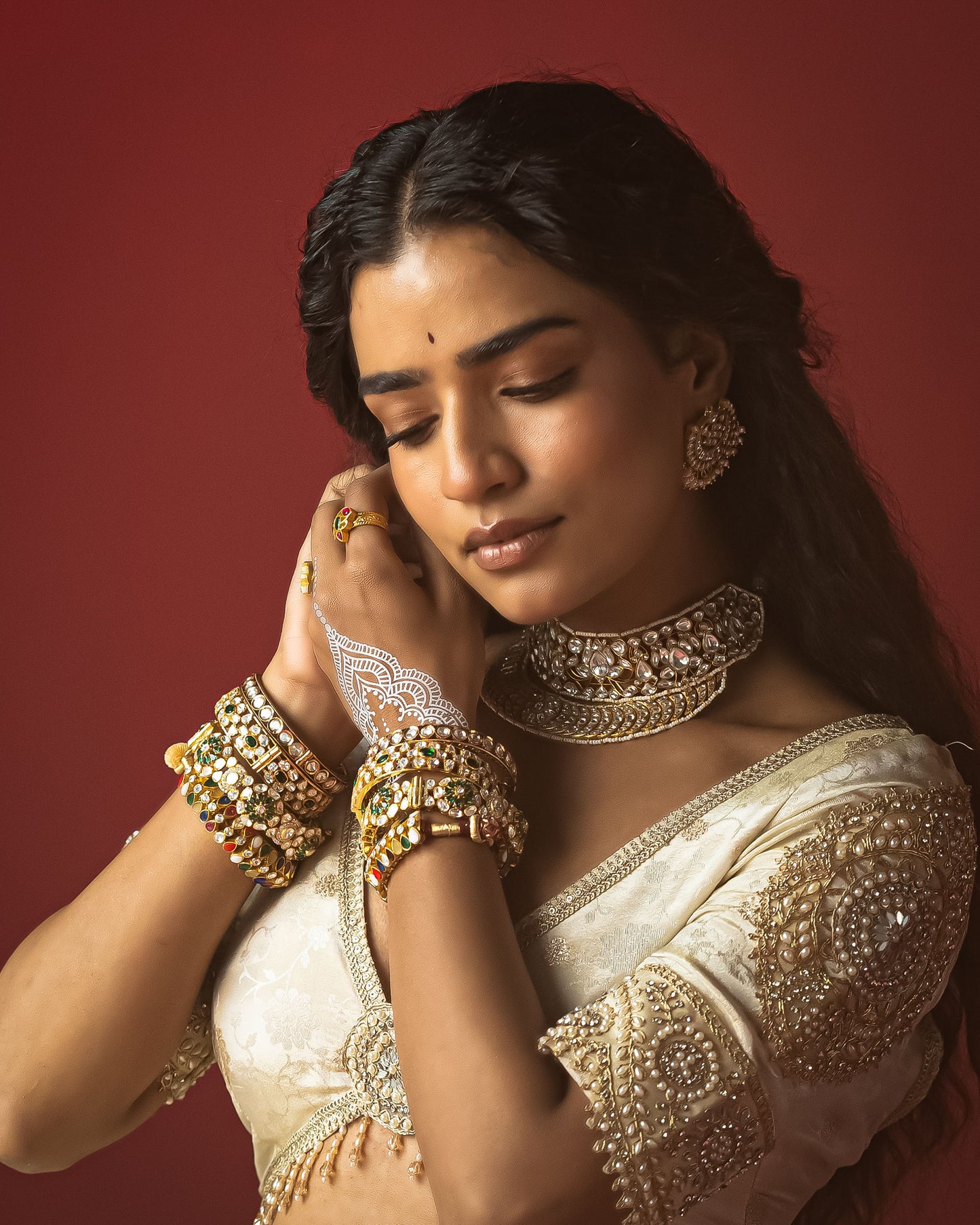 OffWhite  lehenga with Ajrakh Maharani Duppata