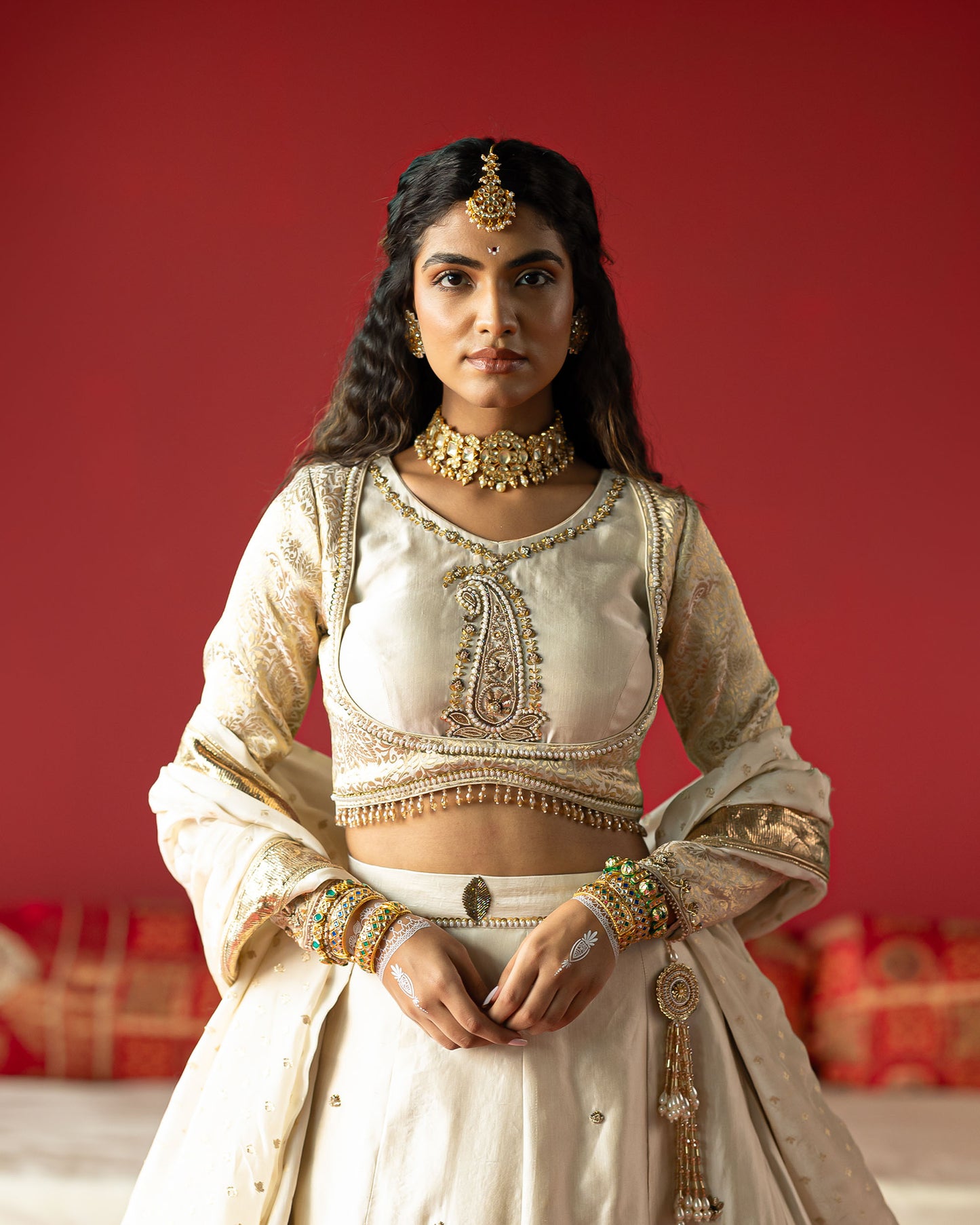 Offwhite Lehenga Set With Self Duppata