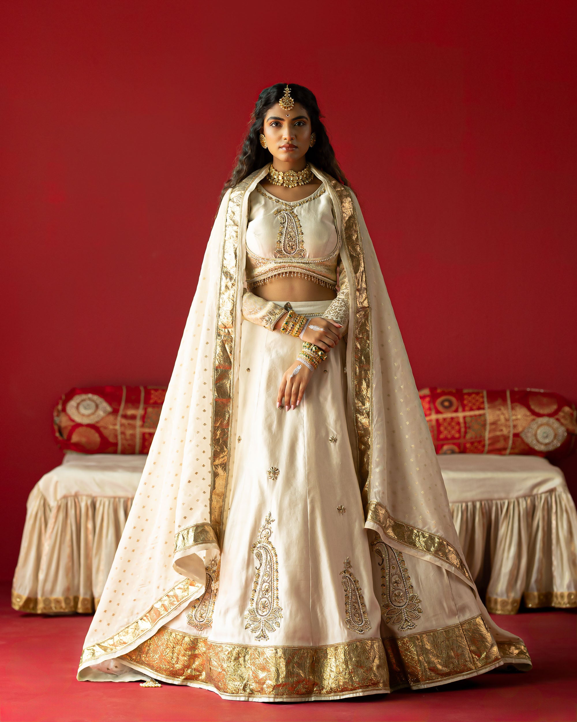 Offwhite Lehenga Set With Self Duppata