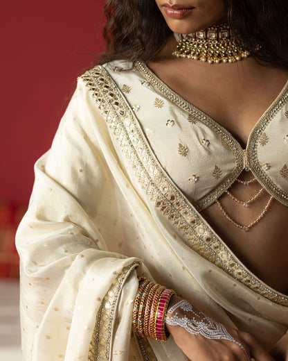 Off-white Jari Tissue Lehenga set