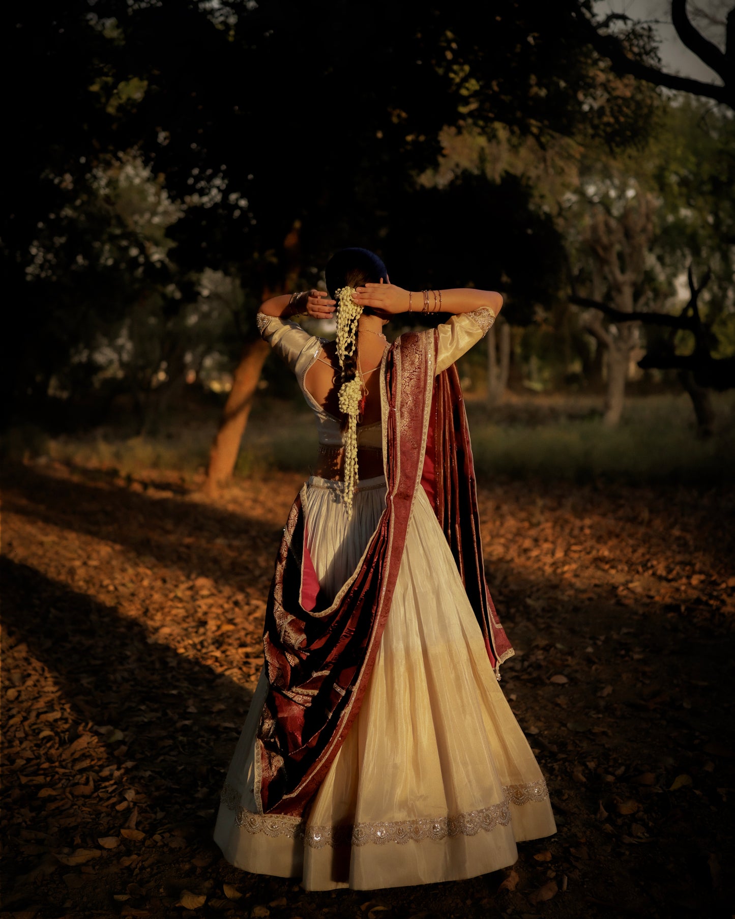 Ivory Zari Tissue Sona Chandi Lehenga Set with Wine Pure Viscose Dupatta