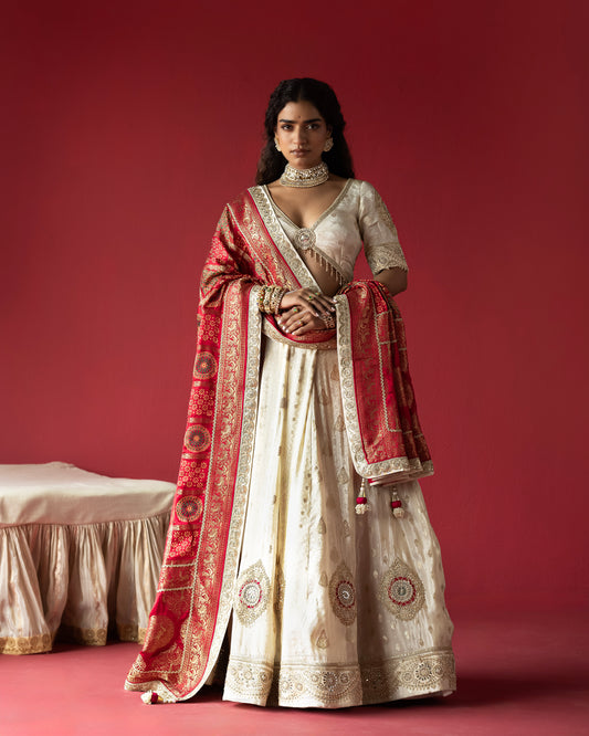 OffWhite  lehenga with Ajrakh Maharani Duppata
