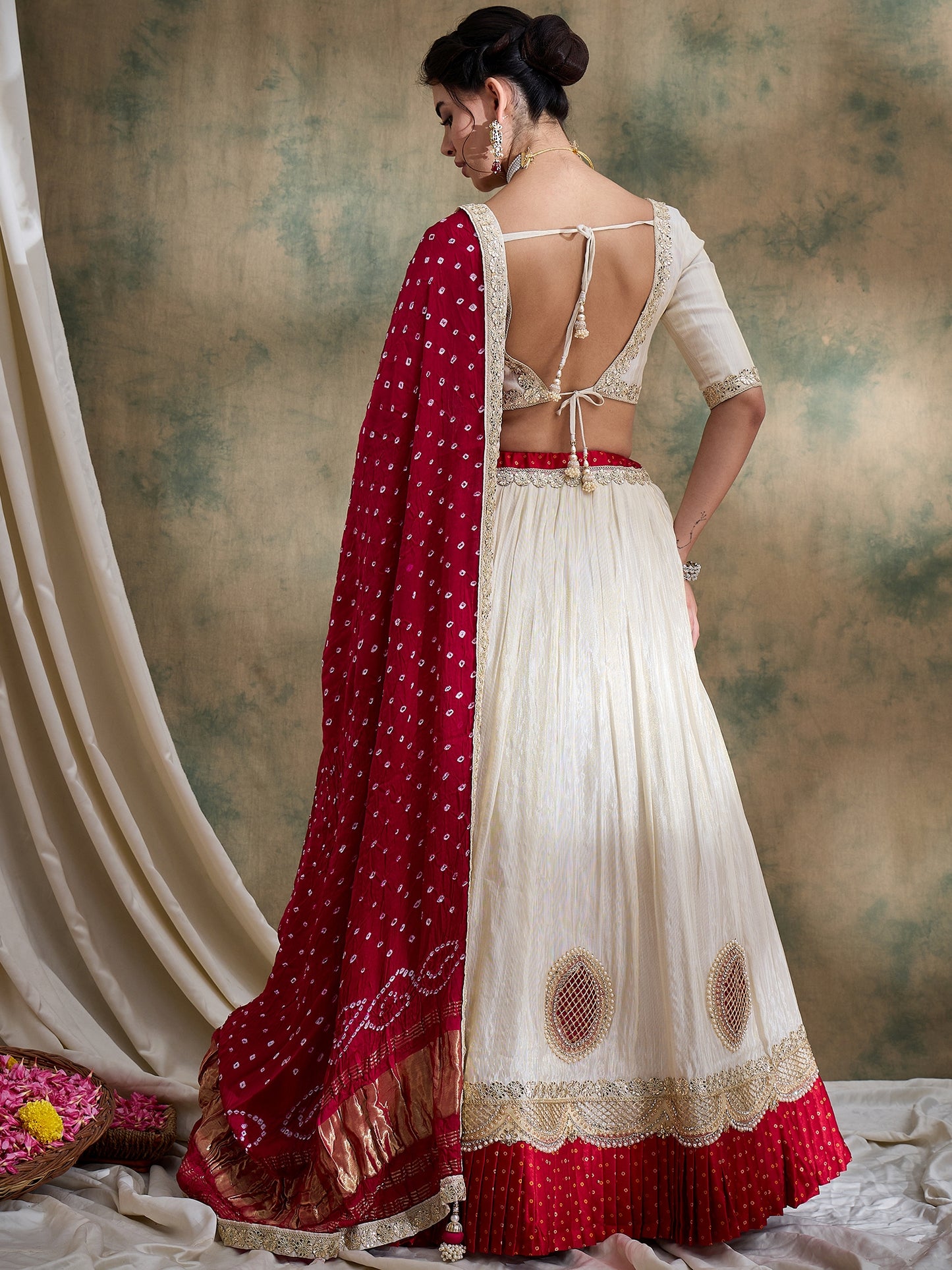 Offwhite Lehenga Choli with Rani Bandhani Dupatta