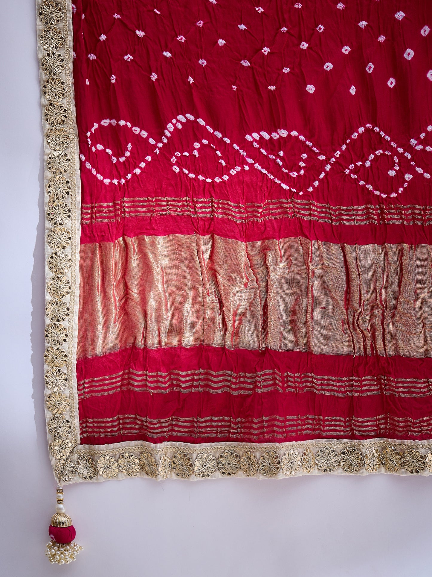 Offwhite Lehenga Choli with Rani Bandhani Dupatta