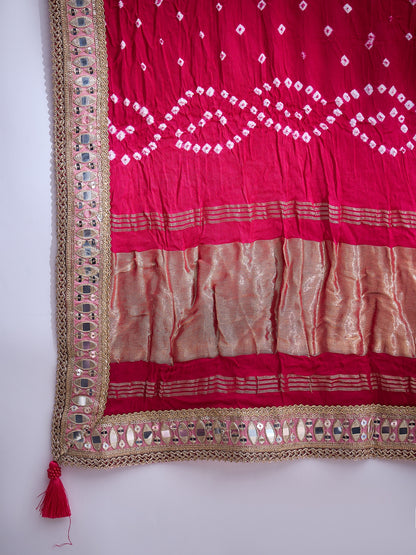 peach sequin Embroidered Lehenga Set with Rani Bandhej Dupatta