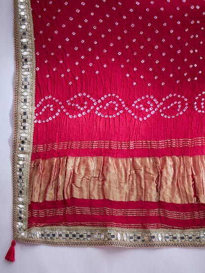 Pistachio sequin Embroidered Lehenga Set with Rani Bandhej Dupatta