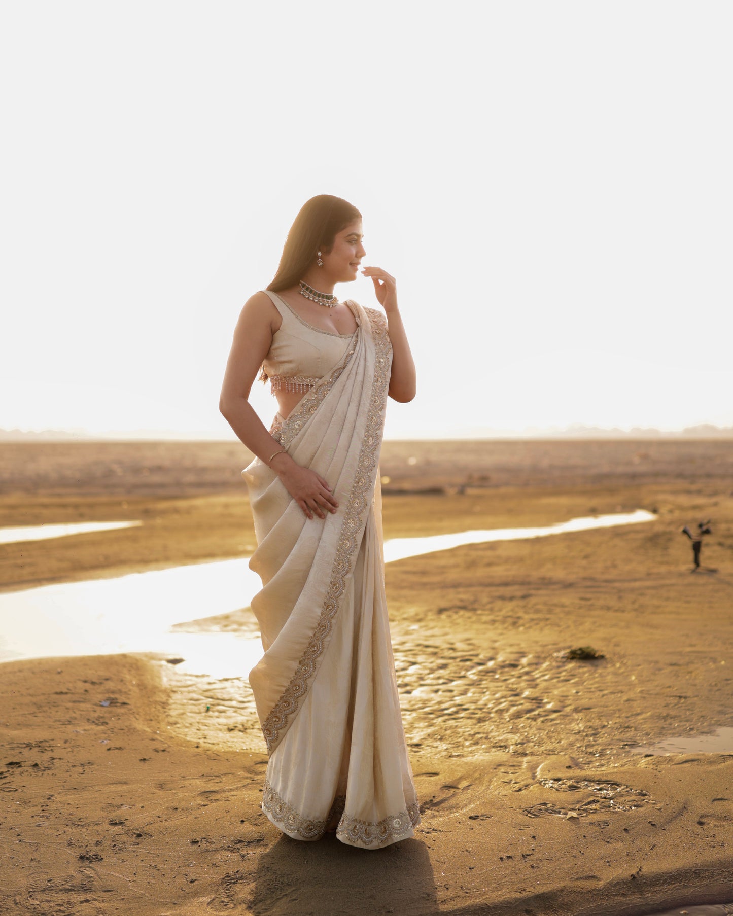 Ivory Gold Tissue Saree with Zari Embroidery