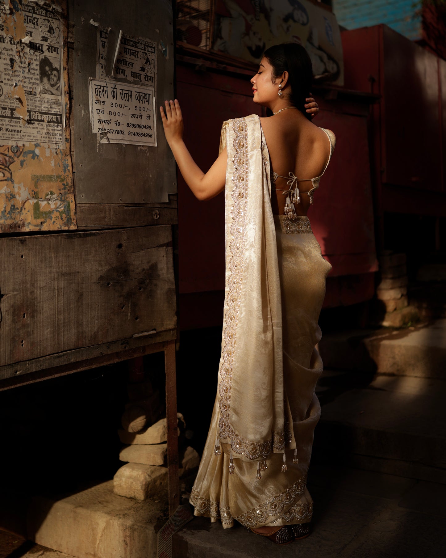 Ivory Gold Tissue Saree with Zari Embroidery